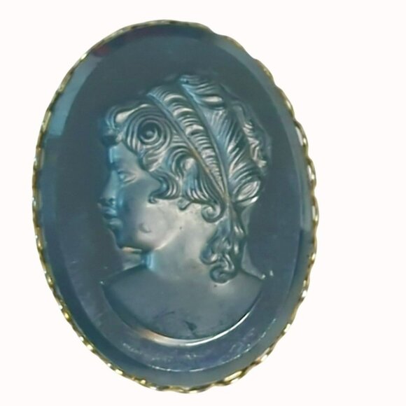 Vintage Black Glass Cameo Gold Tone Scarf Ring Clip - Picture 2 of 5